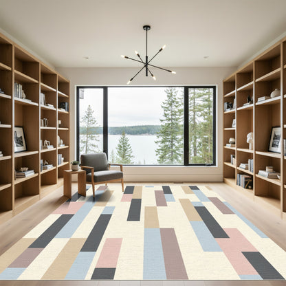 Pastel Geometric Block Composition Rug