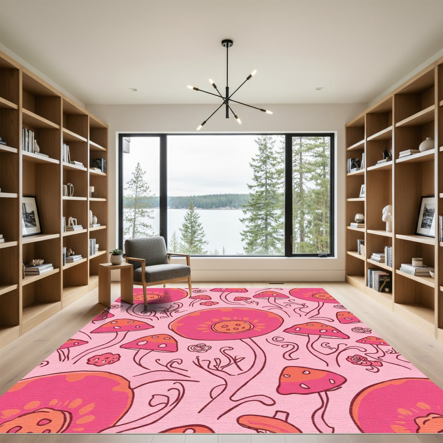 Pink Whimsical Mushroom Garden Art Rug
