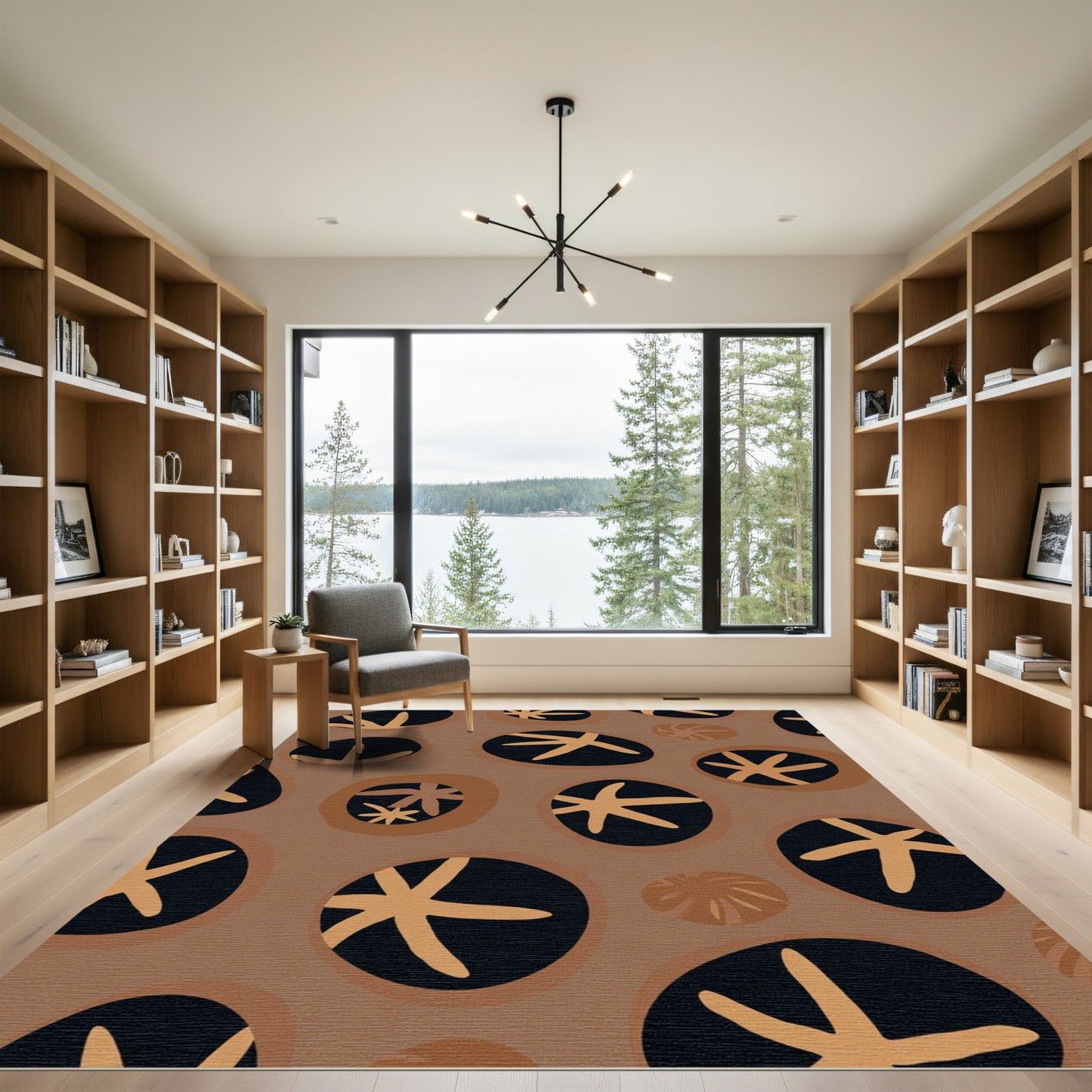 Earthy Brown Abstract Starburst Composition Rug