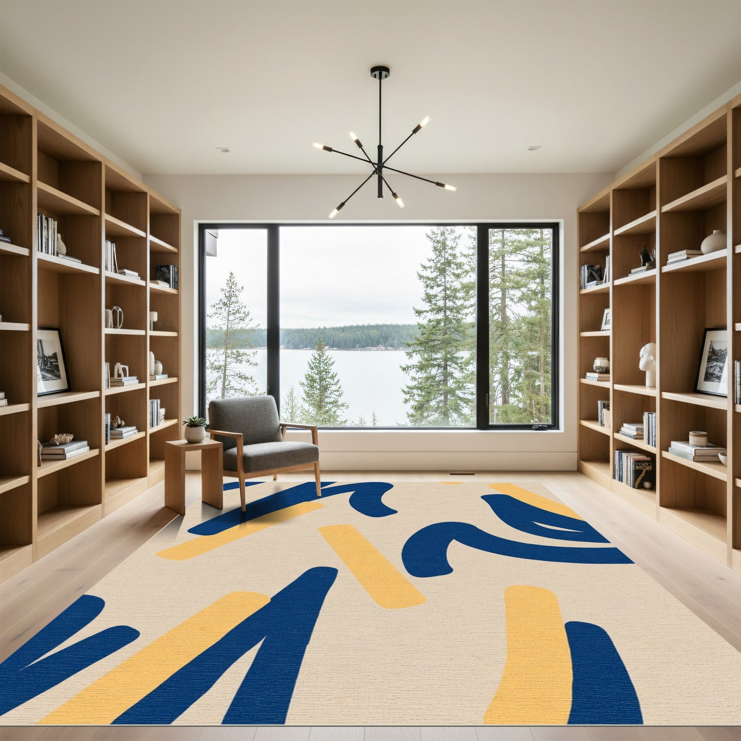 Navy and Gold Abstract Strokes Rug