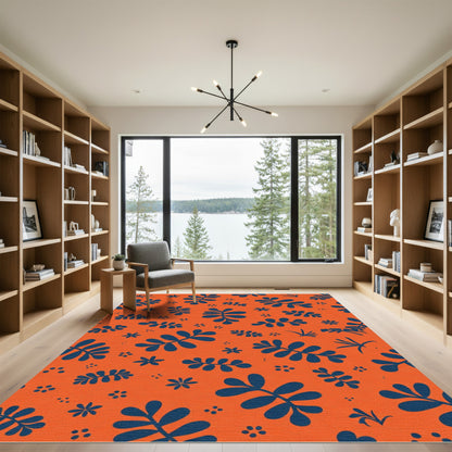 Orange Navy Leafy Sprig Blossom Rug