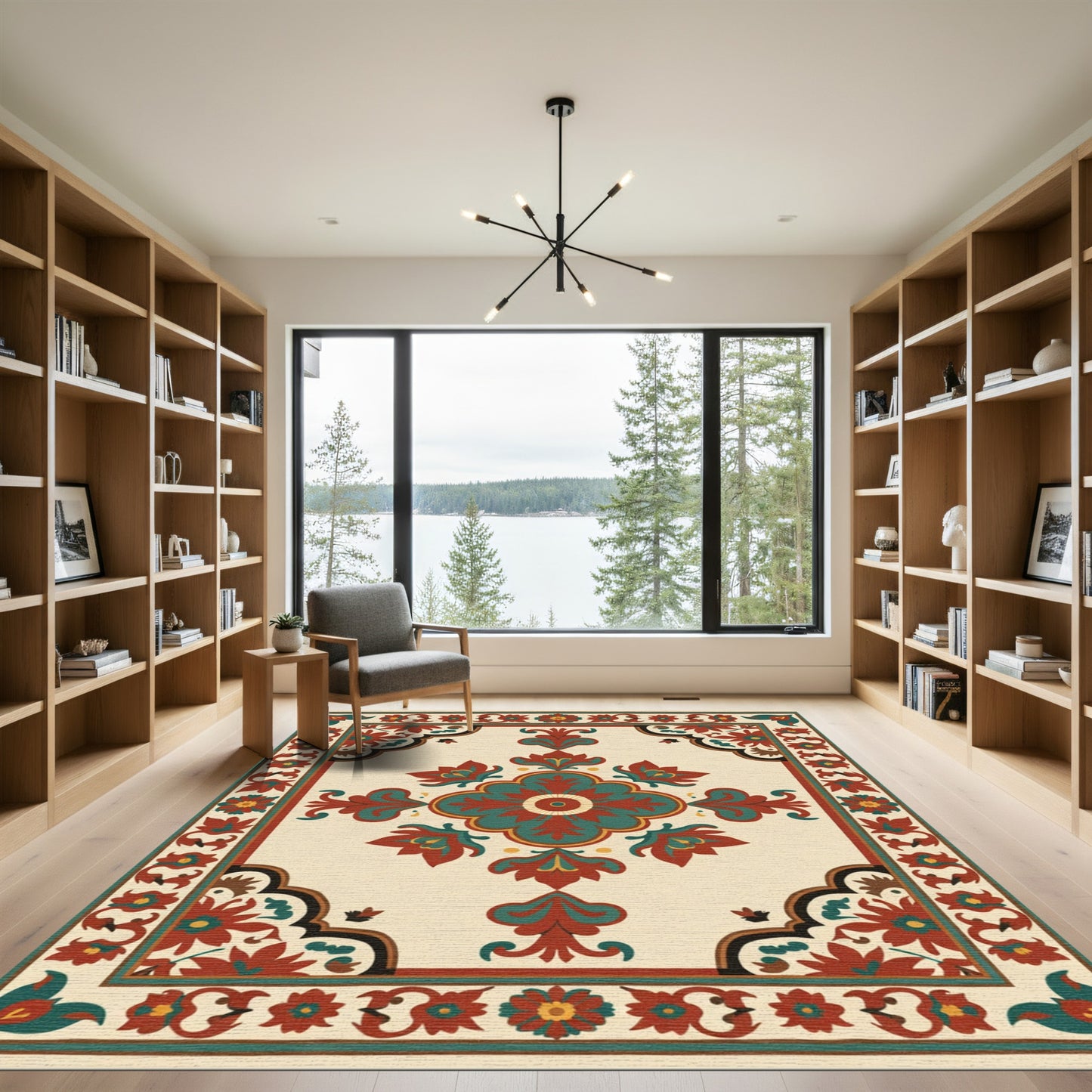 Crimson Teal Floral Quadrant Medallion Rug