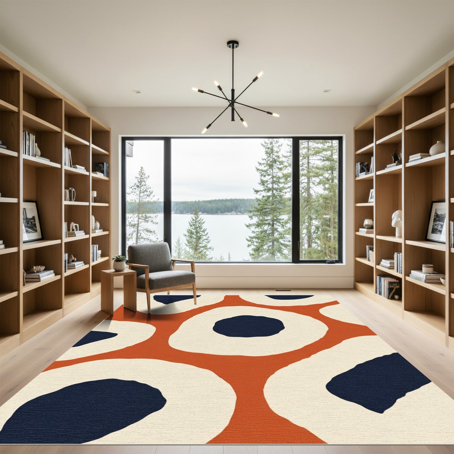 Orange Cream Navy Abstract Organic Shapes Rug