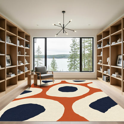 Orange Cream Navy Abstract Organic Shapes Rug
