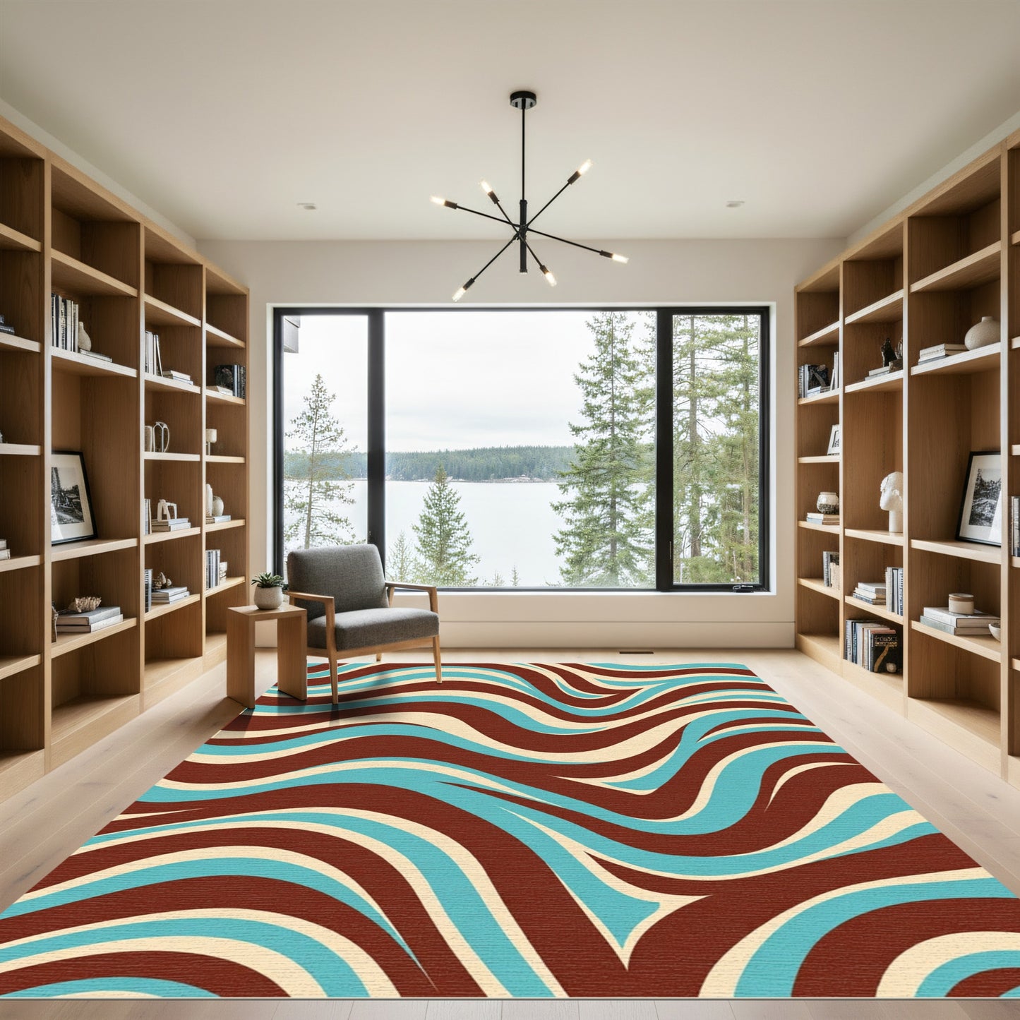 Retro Brown Teal Cream Swirl Rug