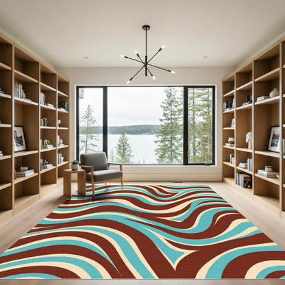 Retro Brown Teal Cream Swirl Rug