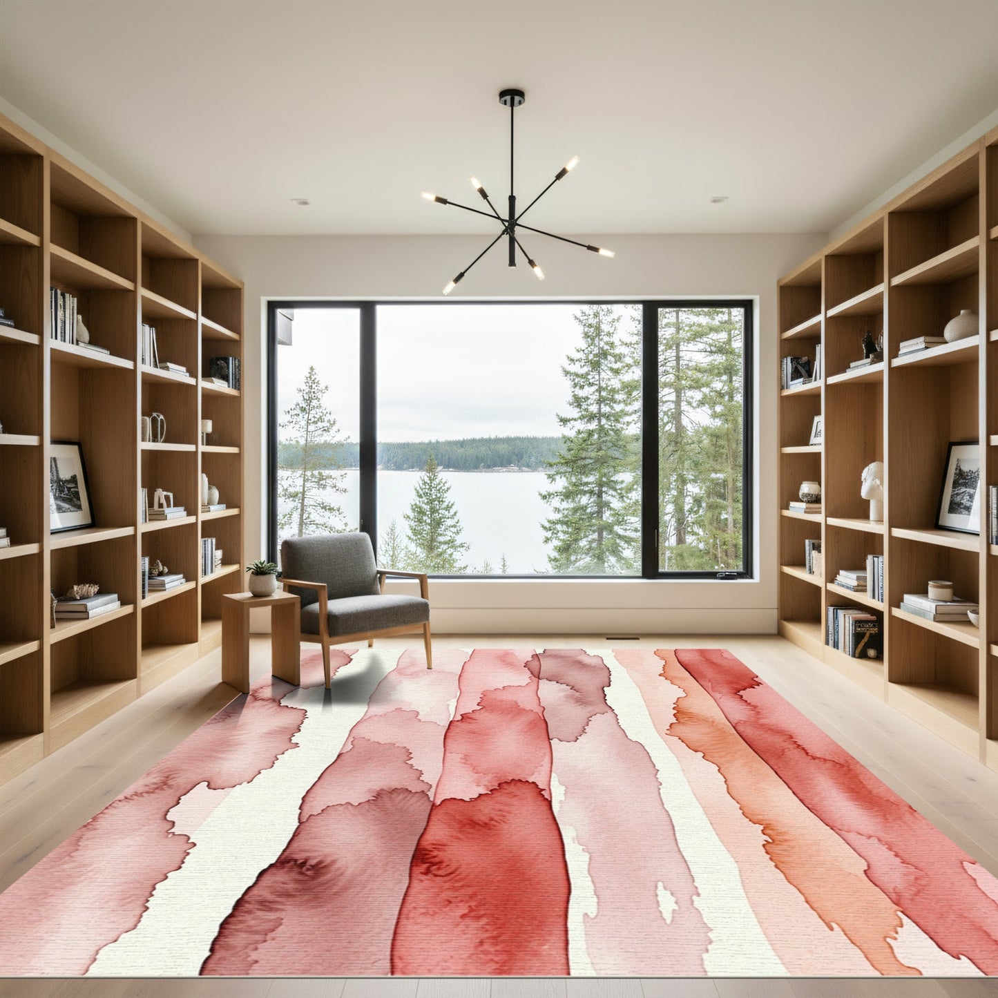 Crimson Washed Vertical Stripe Watercolor Rug