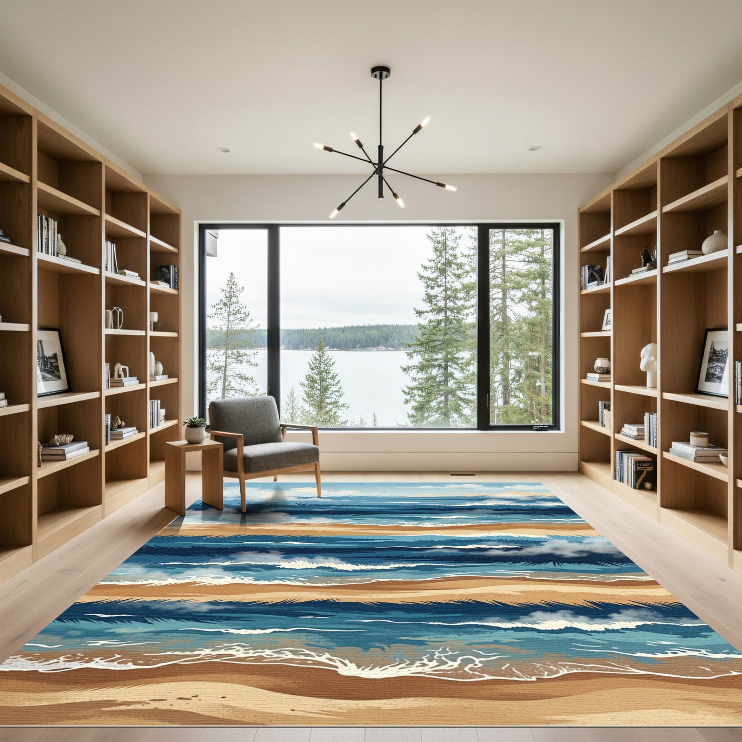 Oceanic Blue Sandy Horizon Waves Rug