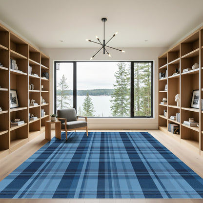 Classic Blue Plaid Checkered Rug