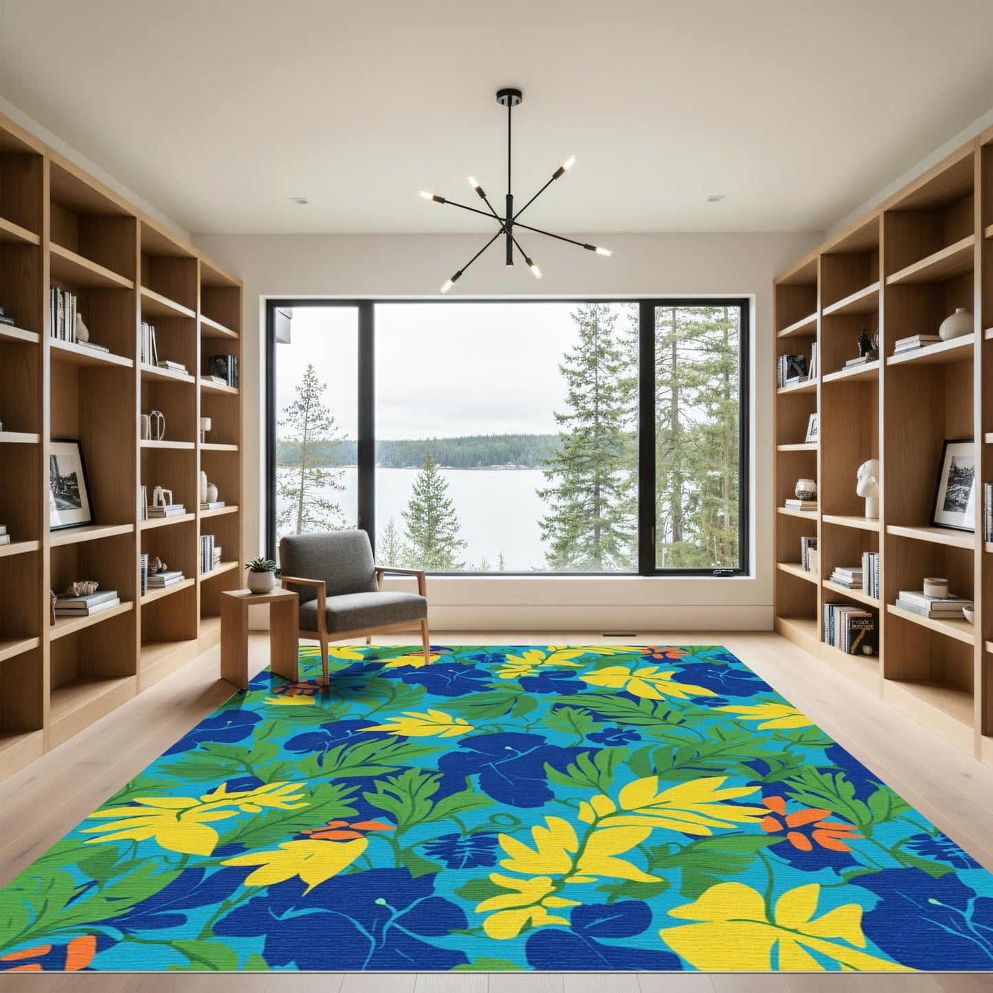 Bold Tropical Floral Leaf Medley Rug