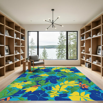 Bold Tropical Floral Leaf Medley Rug