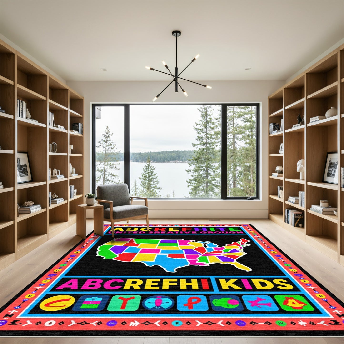 Educational Multicolor USA State Map Rug