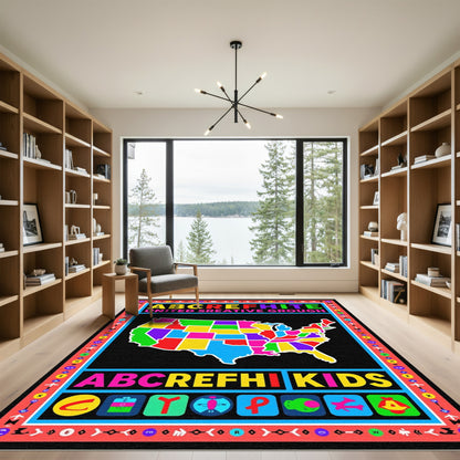 Educational Multicolor USA State Map Rug