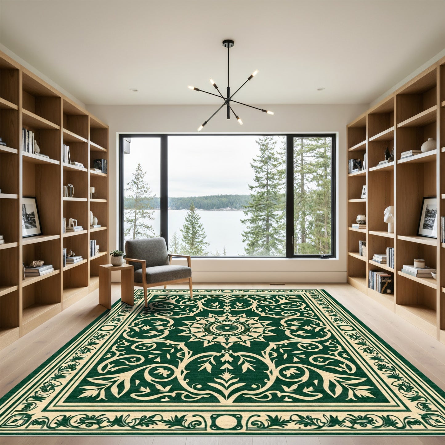 Ornate Green Botanical Mandala Rug