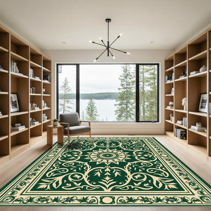 Ornate Green Botanical Mandala Rug