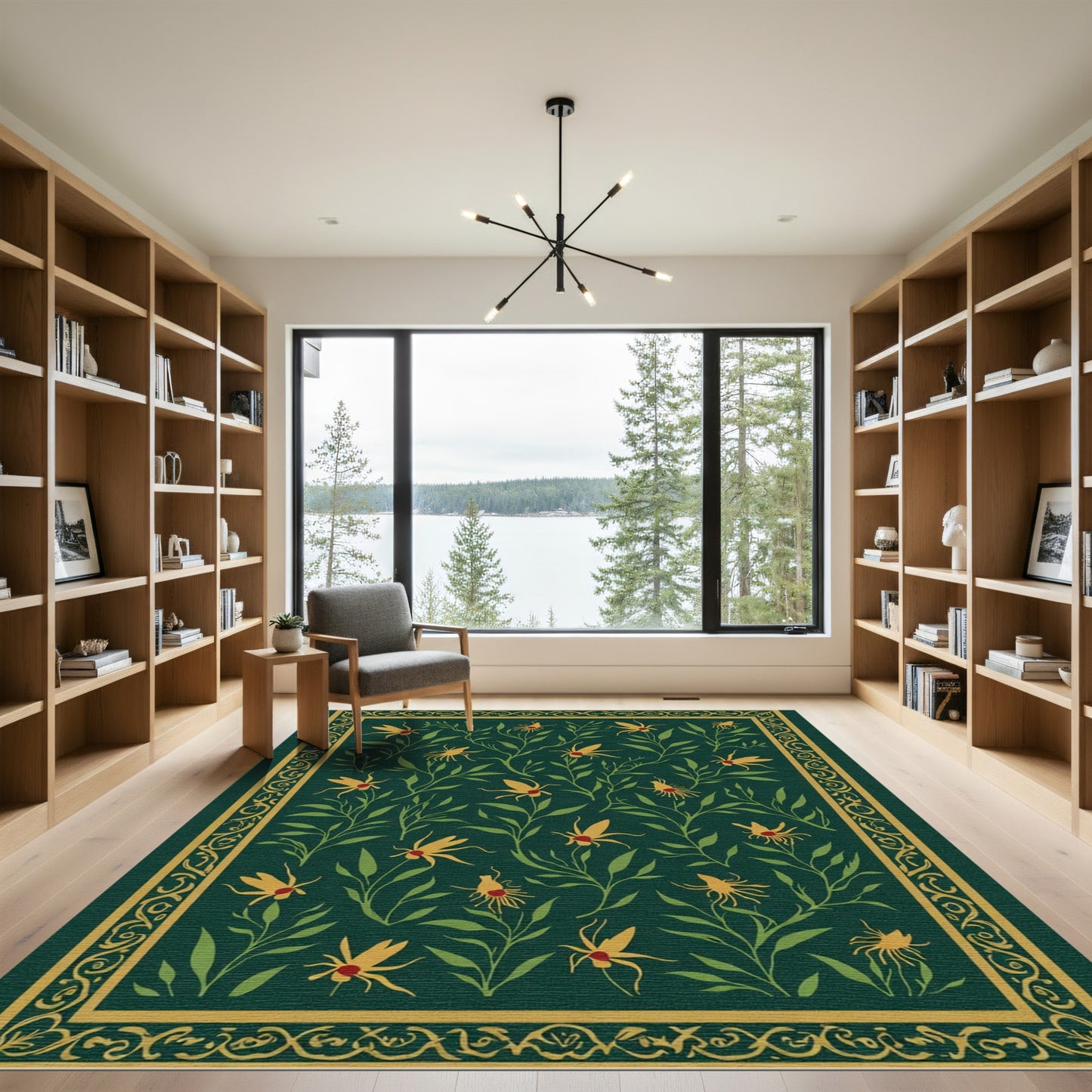 Deep Green Yellow Insect Vine Rug