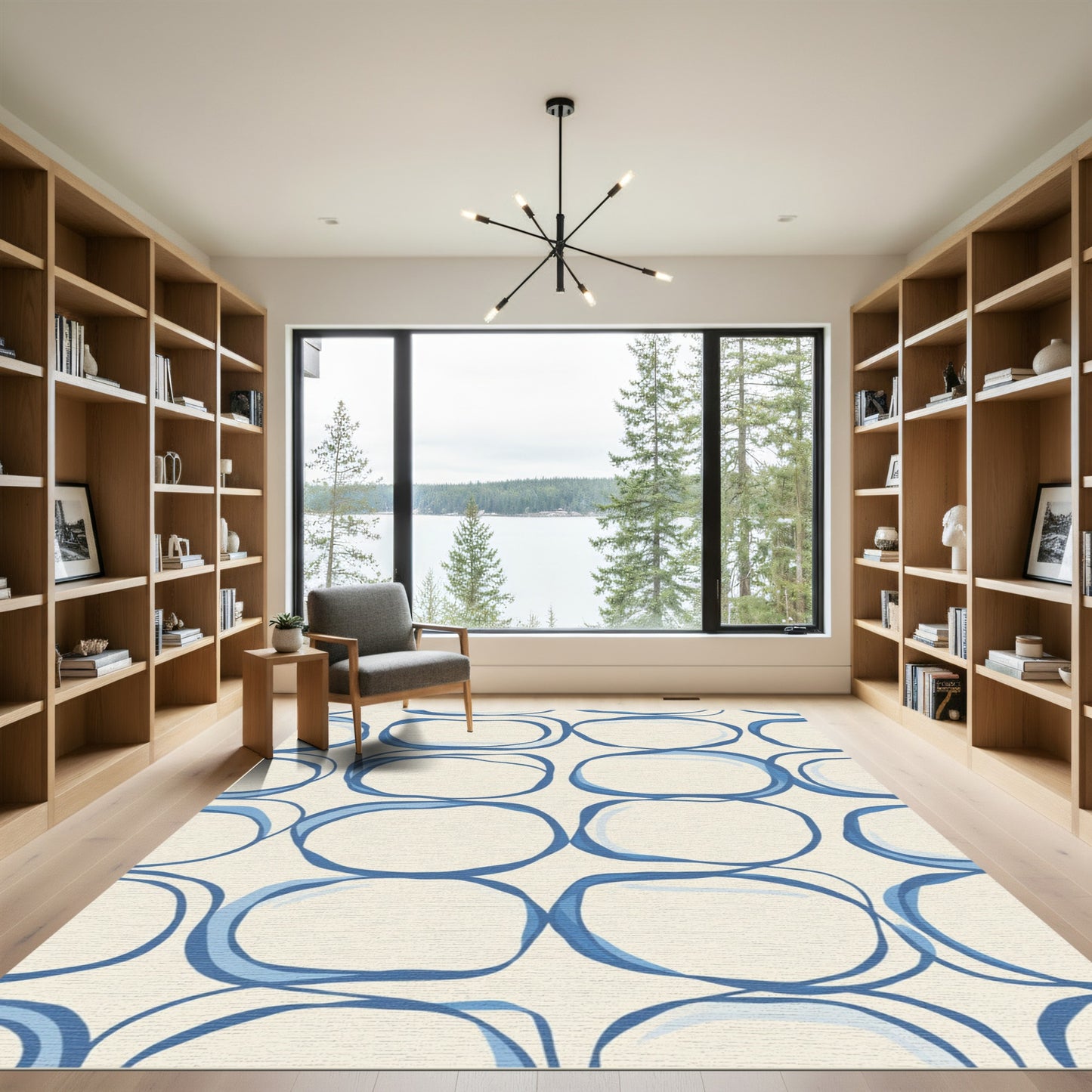 Blue Organic Shape Mid Century Rug