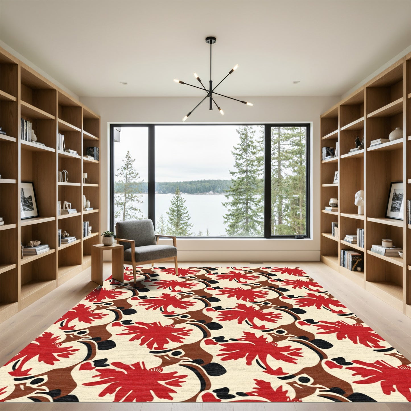 Crimson Floral Abstract Art Rug