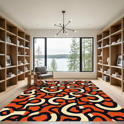 Retro Orange Cream Swirls Rug
