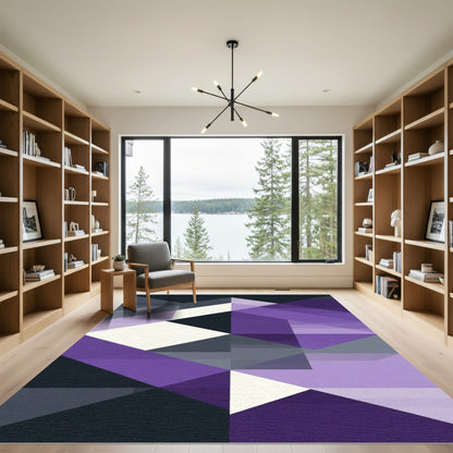 Geometric Purple and Gray Abstract Rug