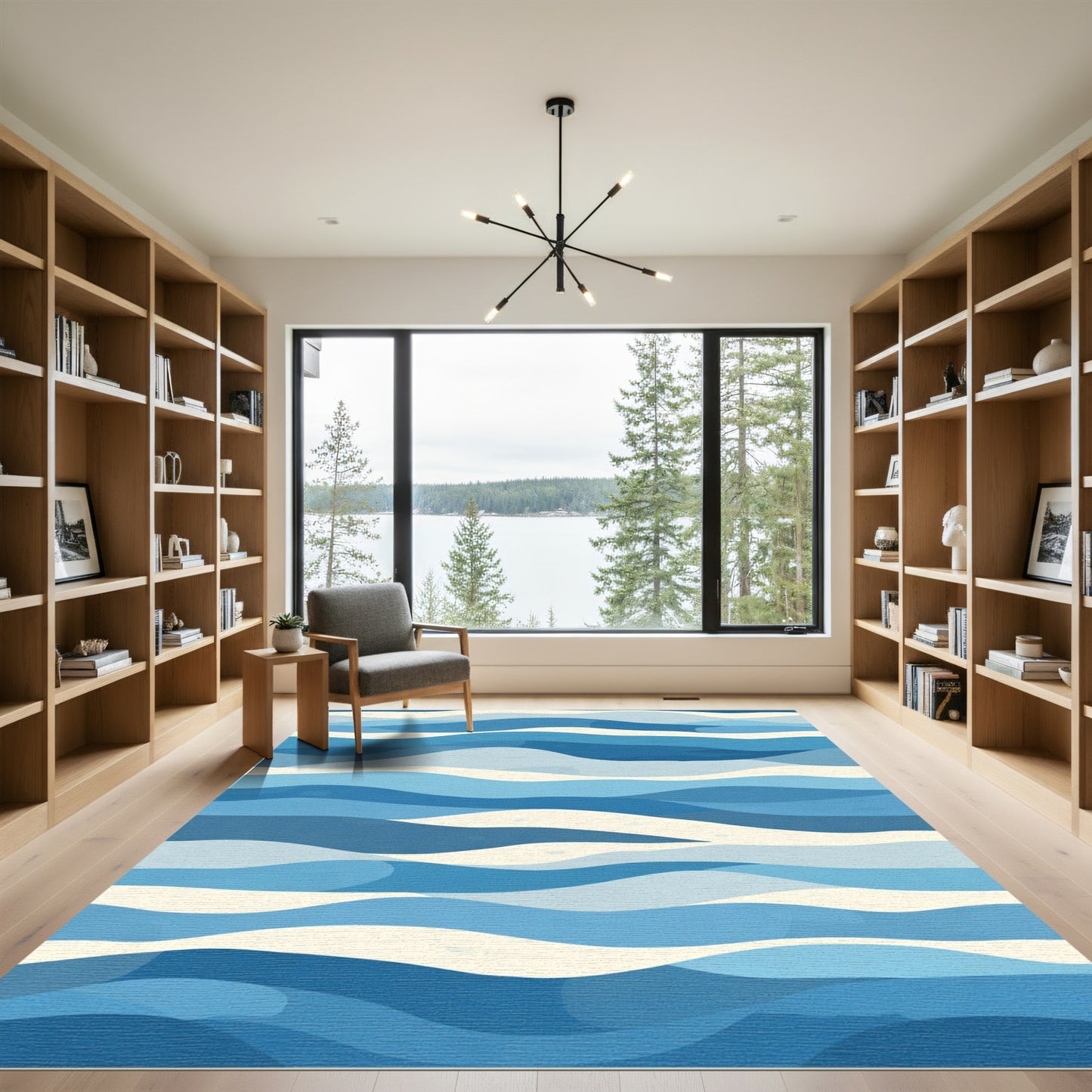 Oceanic Blue Layered Wave Rug