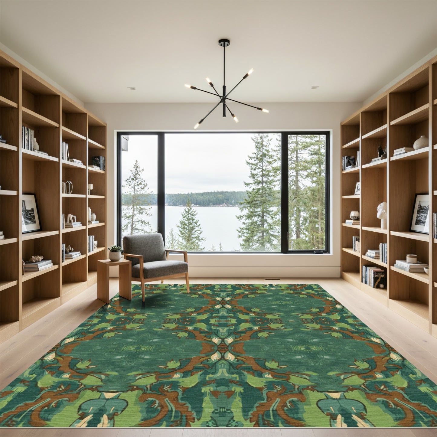 Emerald Green Abstract Floral Scroll Rug