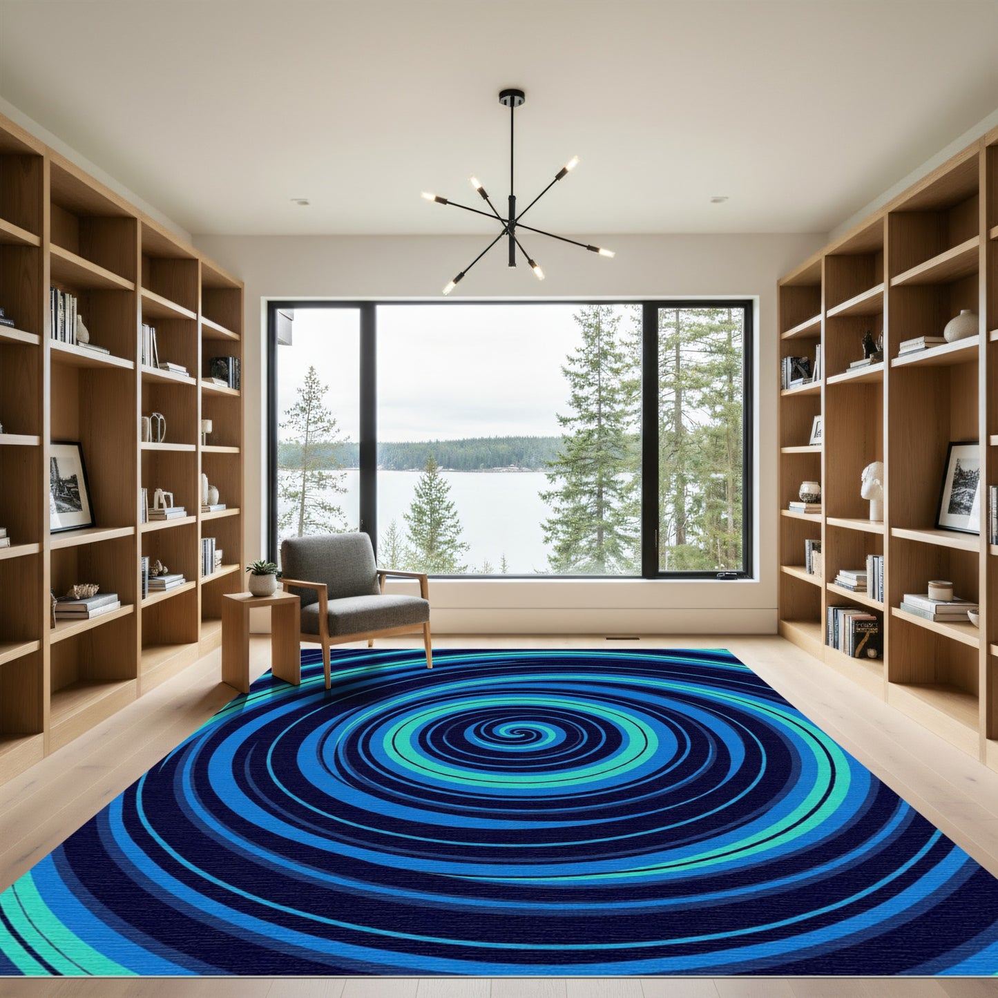 Oceanic Blue Swirling Lines Rug