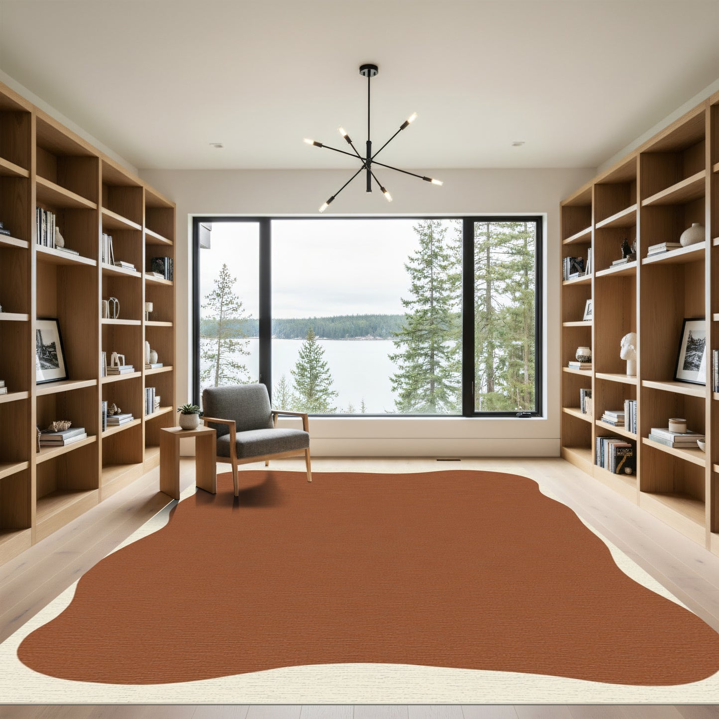 Terracotta Cream Organic Abstract Shape Rug