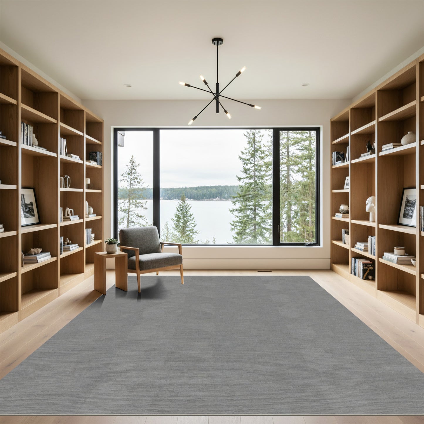 Subtle Gray Leafy Art Deco Rug
