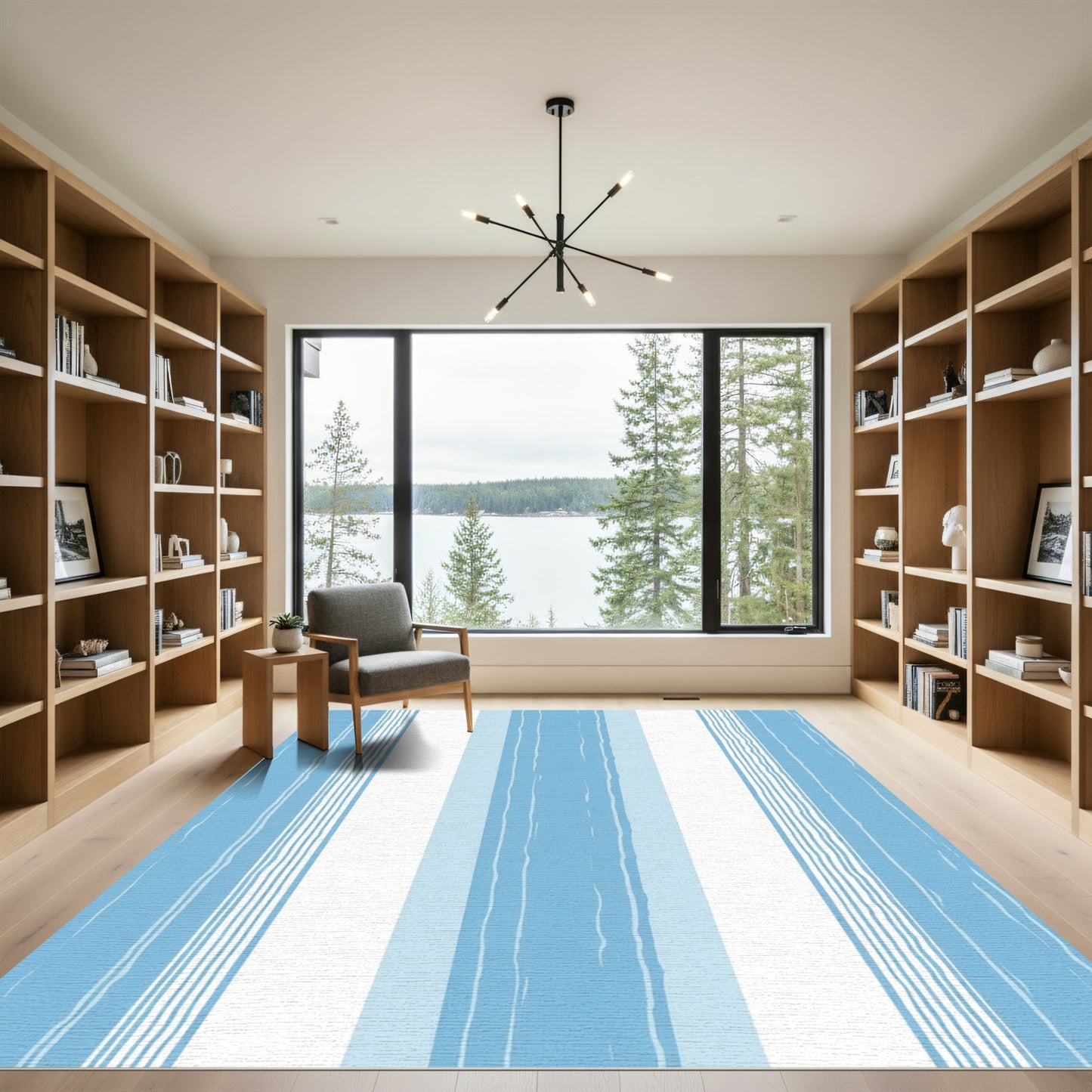 Sky Blue Watercolor Stripe Variation Rug