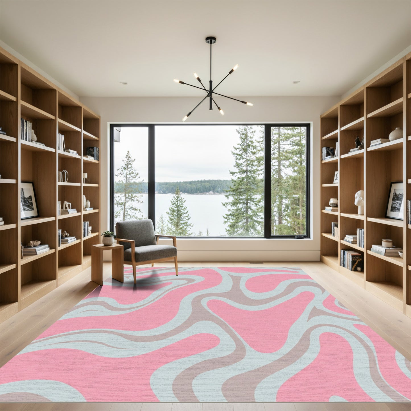 Retro Pink Blue Swirl Abstract Rug