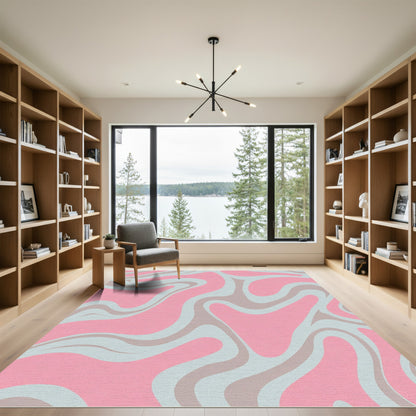 Retro Pink Blue Swirl Abstract Rug