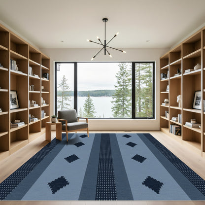 Indigo Diamond Stripe With Dotted Accents Rug