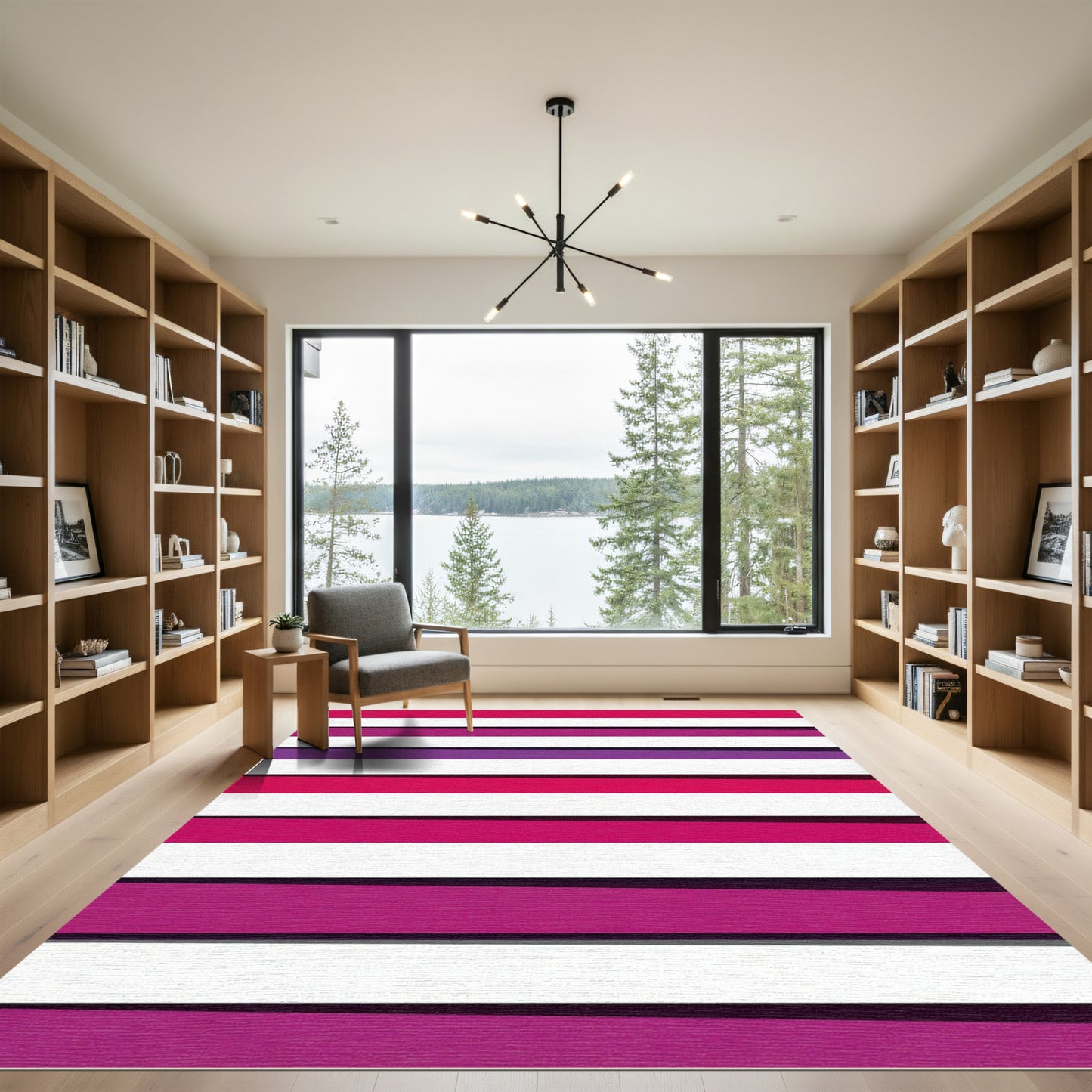 Magenta Purple White Horizontal Stripe Rug