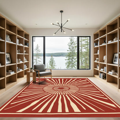 Crimson Sunburst Radial Graphic Rug