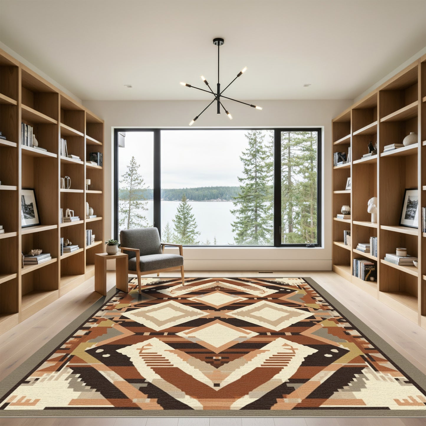 Earthy Brown Geometric Diamond Rug