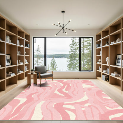 Blush Pink Abstract Wavy Strokes Rug
