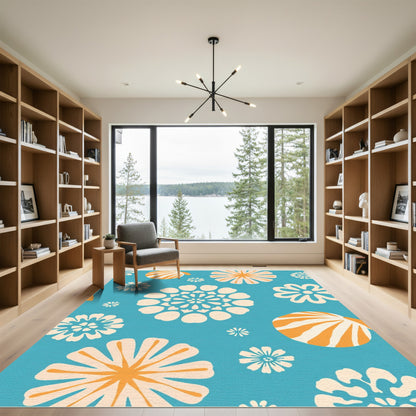 Retro Orange And White Floral Round Rug