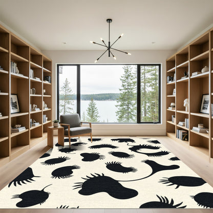 Abstract Black Frothy Organic Shapes Rug