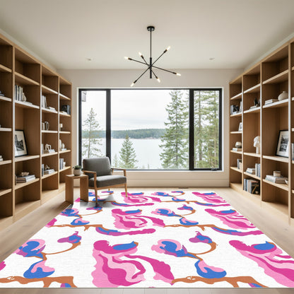 Abstract Pink Blue Brown Flowing Swirls Rug