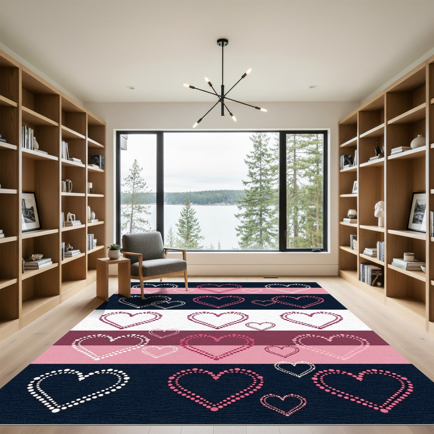 Pink White Heart Dots Stripe Rug