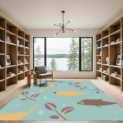 Golden Fish Underwater Botanical Scene Rug