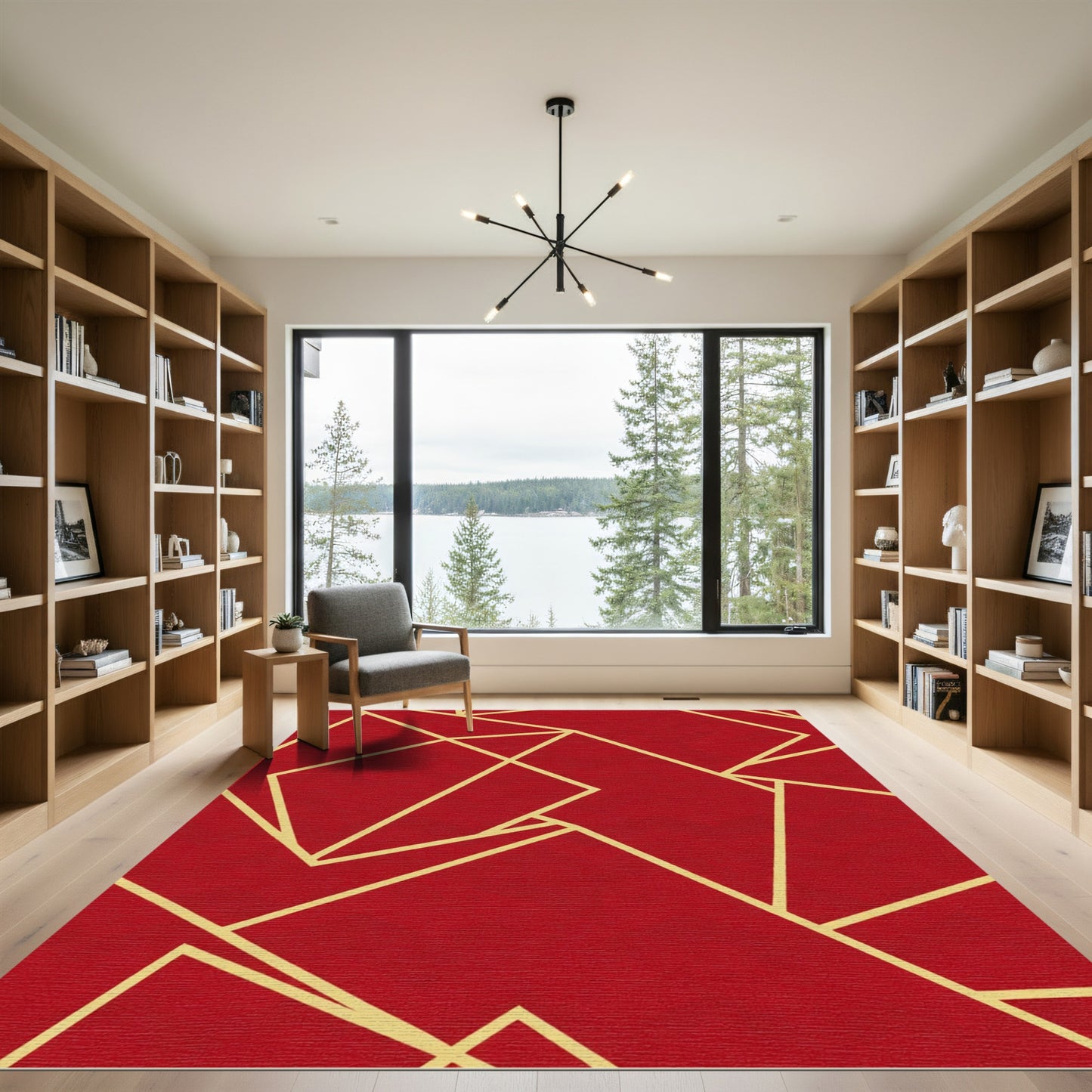 Crimson Yellow Geometric Angles Rug