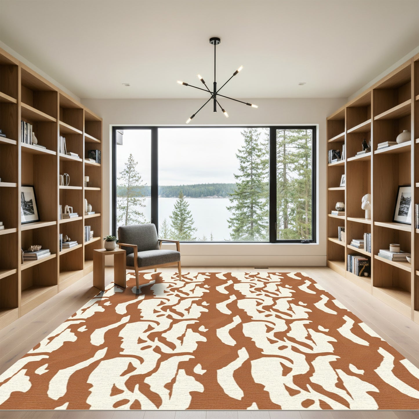 Terracotta Cream Abstract Animal Hide Rug
