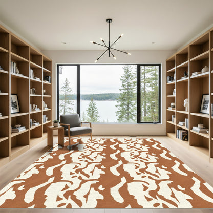 Terracotta Cream Abstract Animal Hide Rug