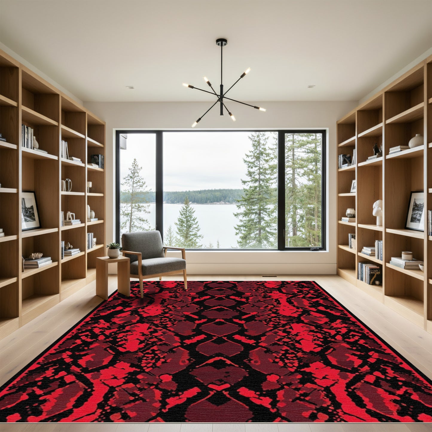 Crimson Red Snake Skin Texture Rug