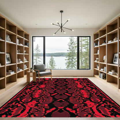 Crimson Red Snake Skin Texture Rug