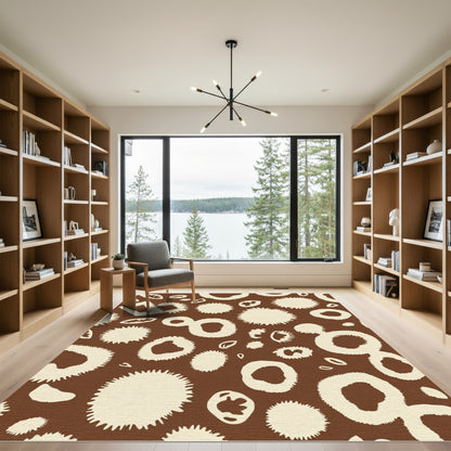 Cream Spotted Chocolate Abstract Organic Forms Rug