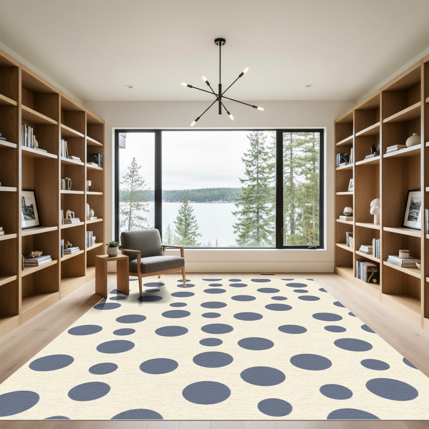 Denim Blue Scattered Circles Rug