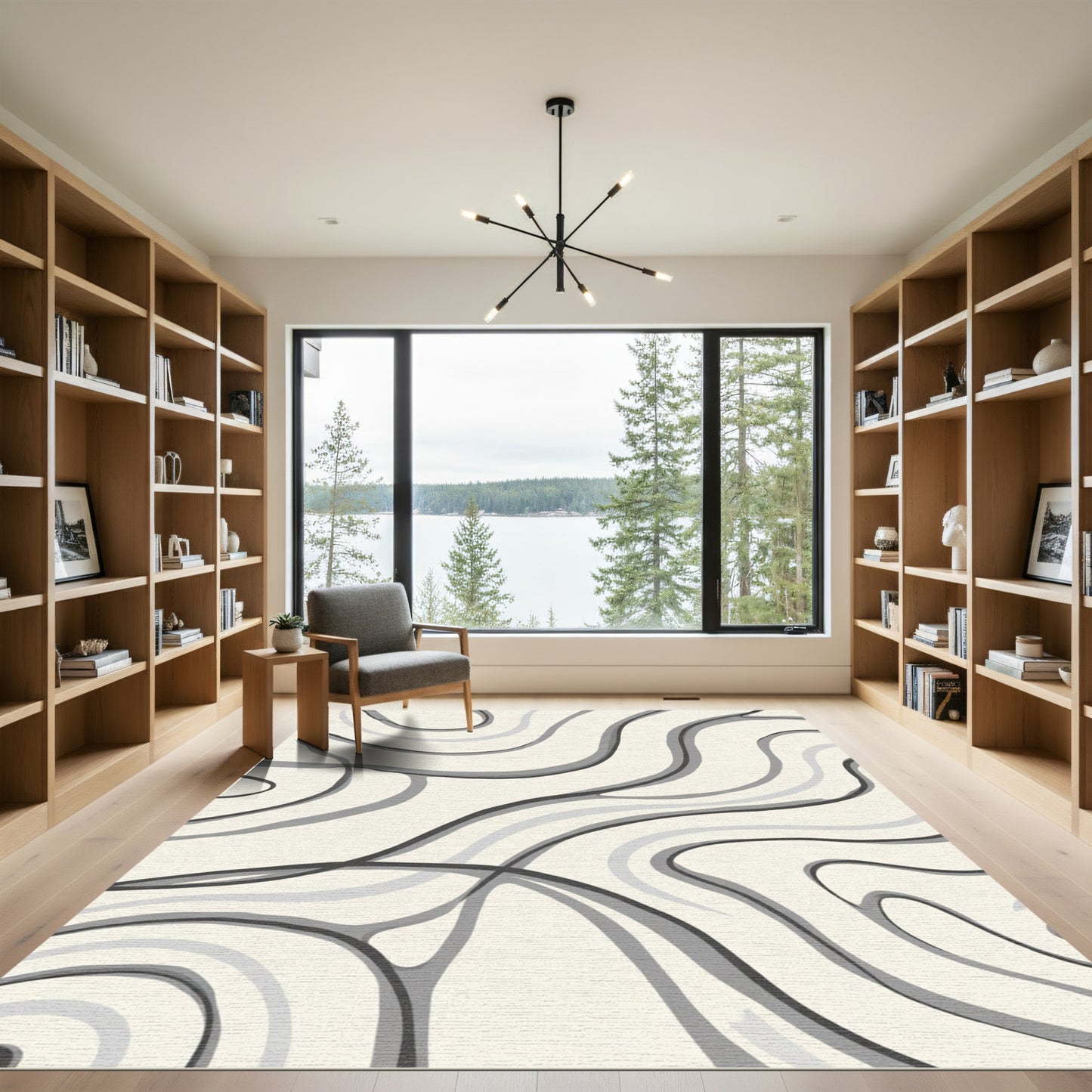 Cream Gray Organic Swirl Lines Rug